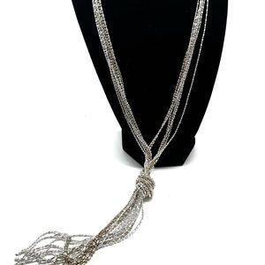 Vintage Necklace Silver & Gold Tone 7 Strand Statement Ball Chain Necklace